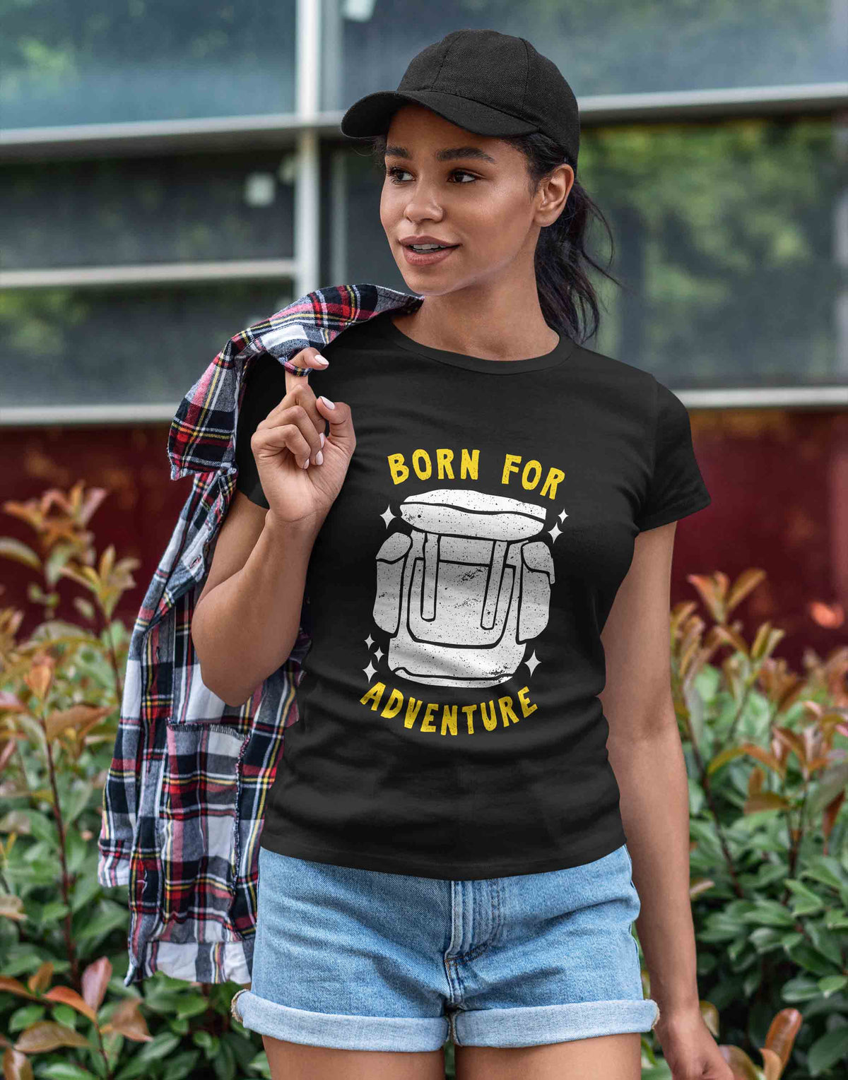 Women's black born for adventure graphic printed tshirt