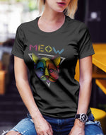 Women's black meow graphic printed tshirt