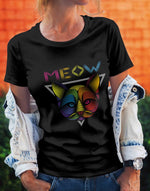 Women's black meow graphic printed tshirt