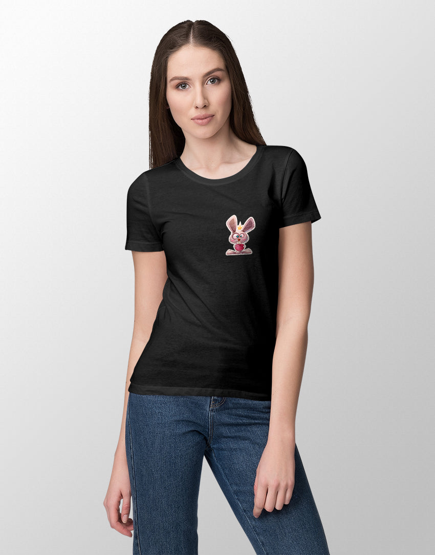 Women's black rabbit with heart graphic printed tshirt