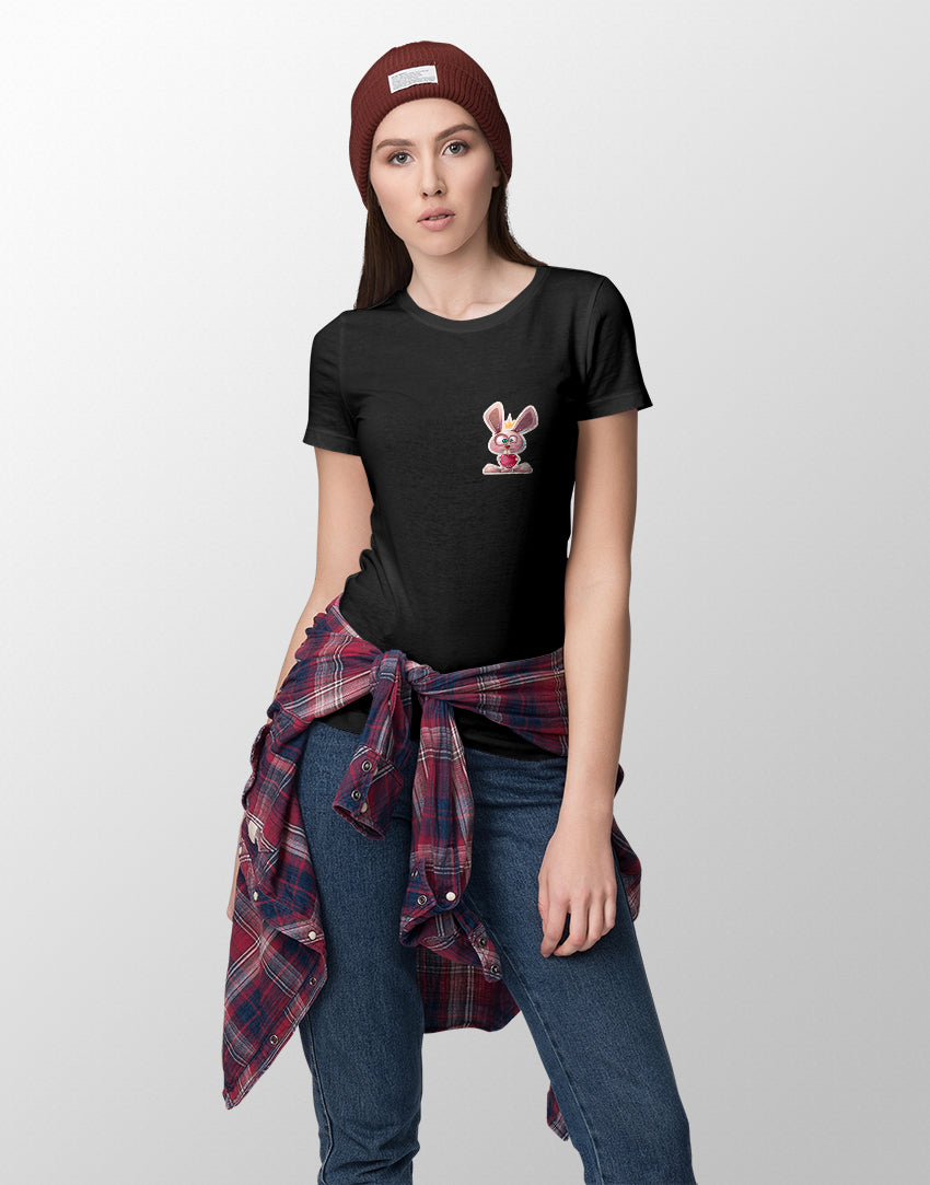 Women's black rabbit with heart graphic printed tshirt