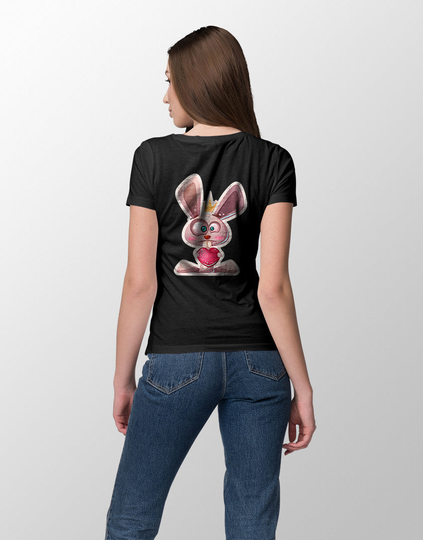 Women's black rabbit with heart graphic printed tshirt