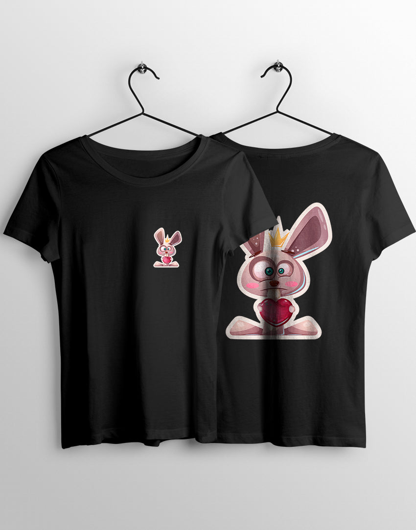 Women's black rabbit with heart graphic printed tshirt