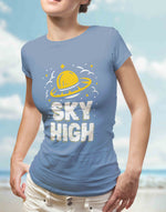 Women's blue sky high graphic printed tshirt