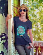 Women's navy blue dreams happen graphic printed tshirt