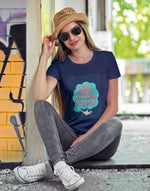 Women's navy blue dreams happen graphic printed tshirt