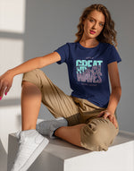 Women's navy blue great waves graphic printed tshirt