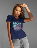 Women's navy blue great waves graphic printed tshirt