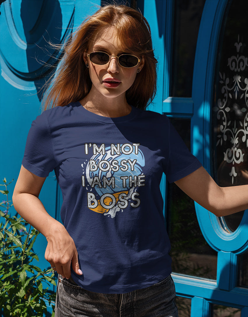 Women's navy blue i am the boss graphic printed tshirt