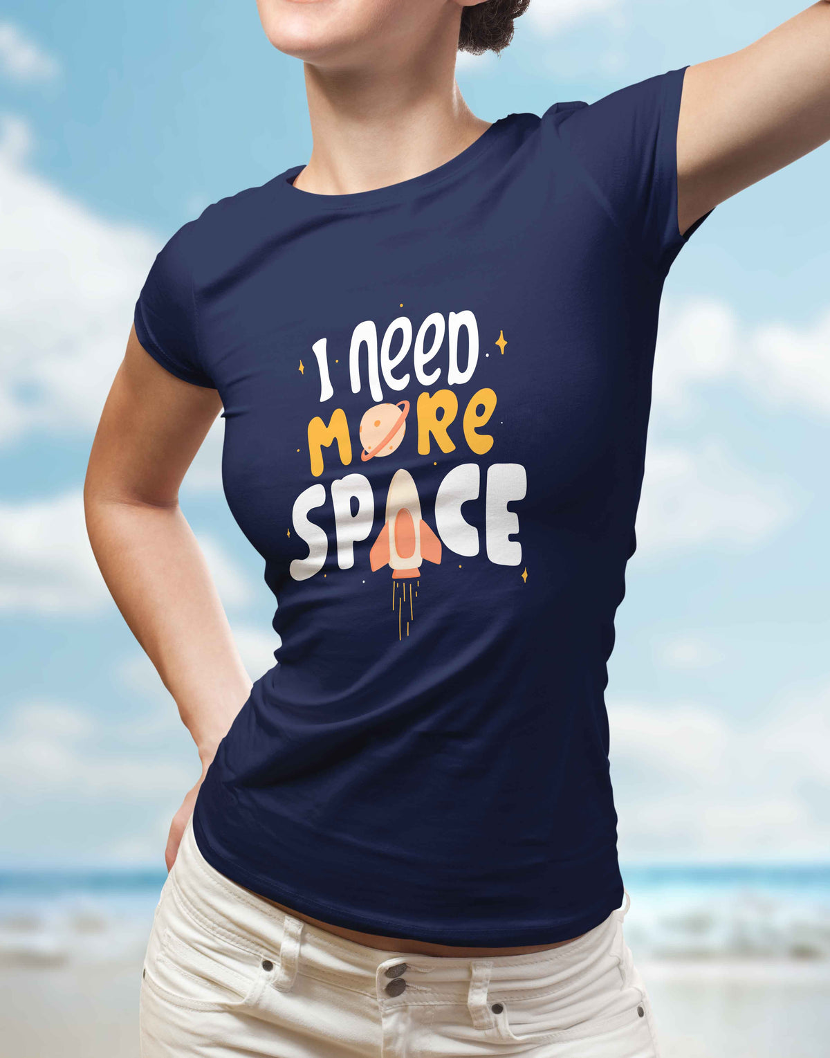 Women's navy blue need more space graphic printed tshirt