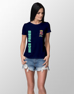 Women's navy blue nice fries graphic printed tshirt