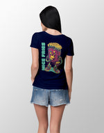 Women's navy blue nice fries graphic printed tshirt