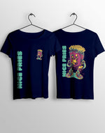 Women's navy blue nice fries graphic printed tshirt