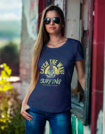 Women's navy blue surfing girl graphic printed tshirt