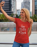Women's red i am late graphic printed tshirt