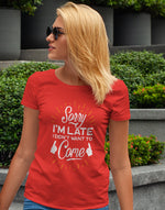 Women's red i am late graphic printed tshirt