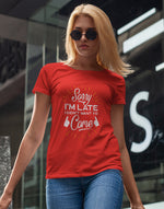 Women's red i am late graphic printed tshirt