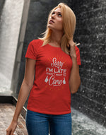 Women's red i am late graphic printed tshirt