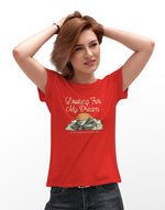 Women's red looking for my dream graphic printed tshirt
