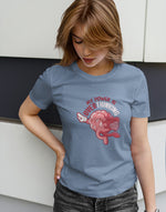 Women's sky blue super brain graphic printed tshirt