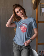 Women's sky blue super brain graphic printed tshirt