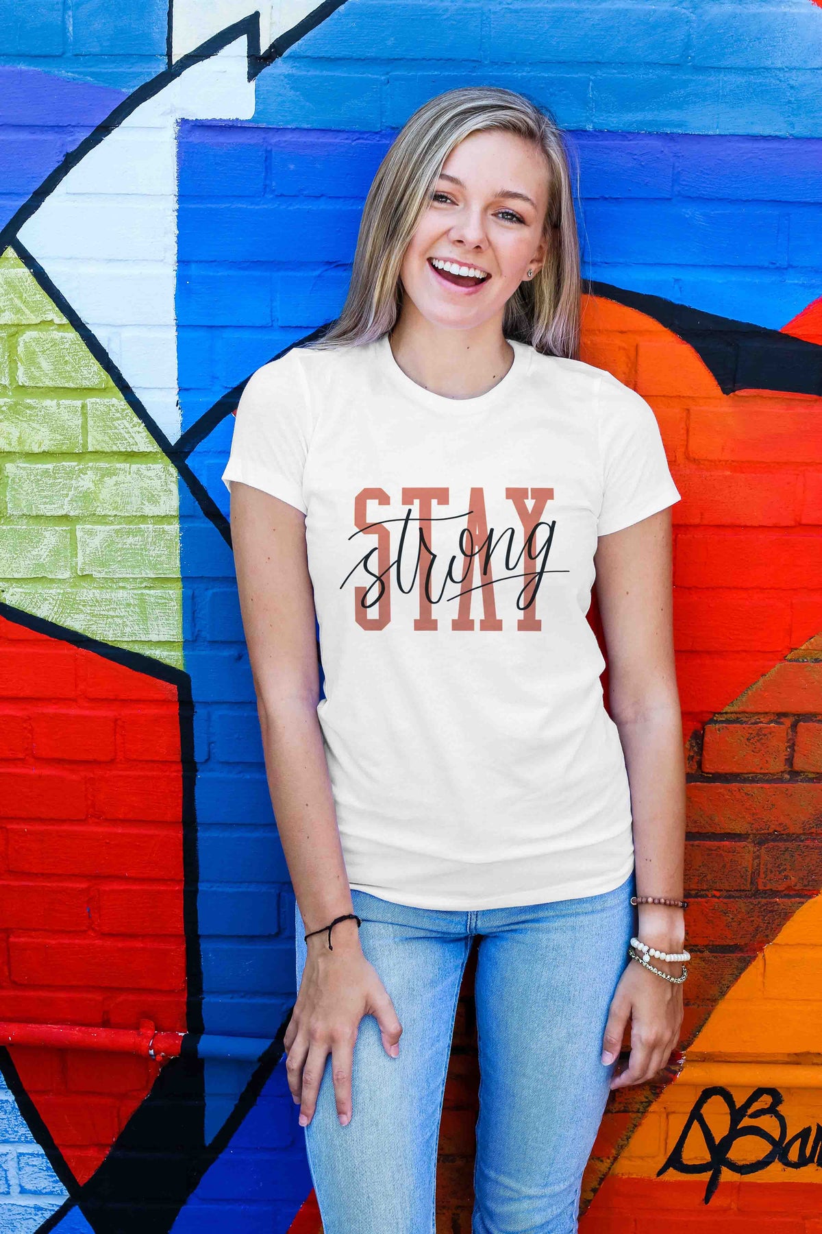 Women's white stay strong graphic printed tshirt