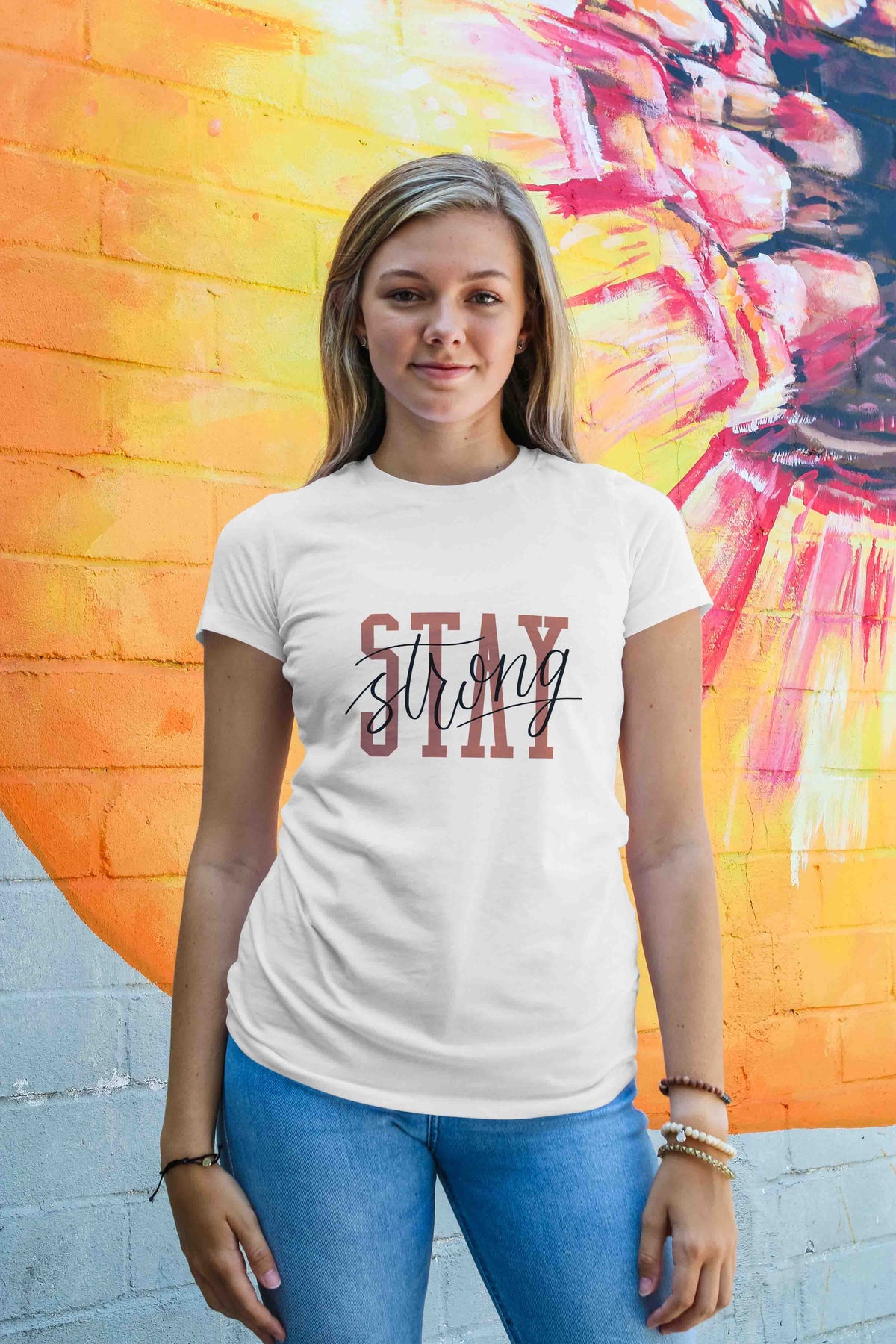 Women's white stay strong graphic printed tshirt