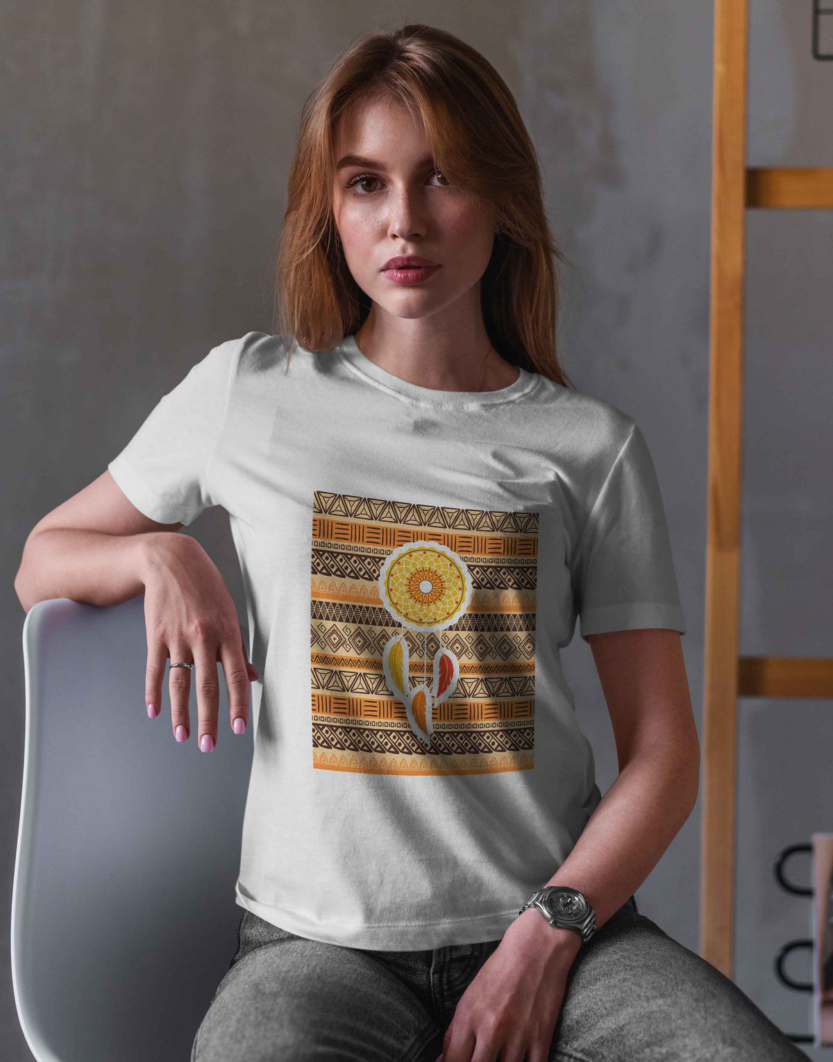 Women's white tribal graphic printed tshirt