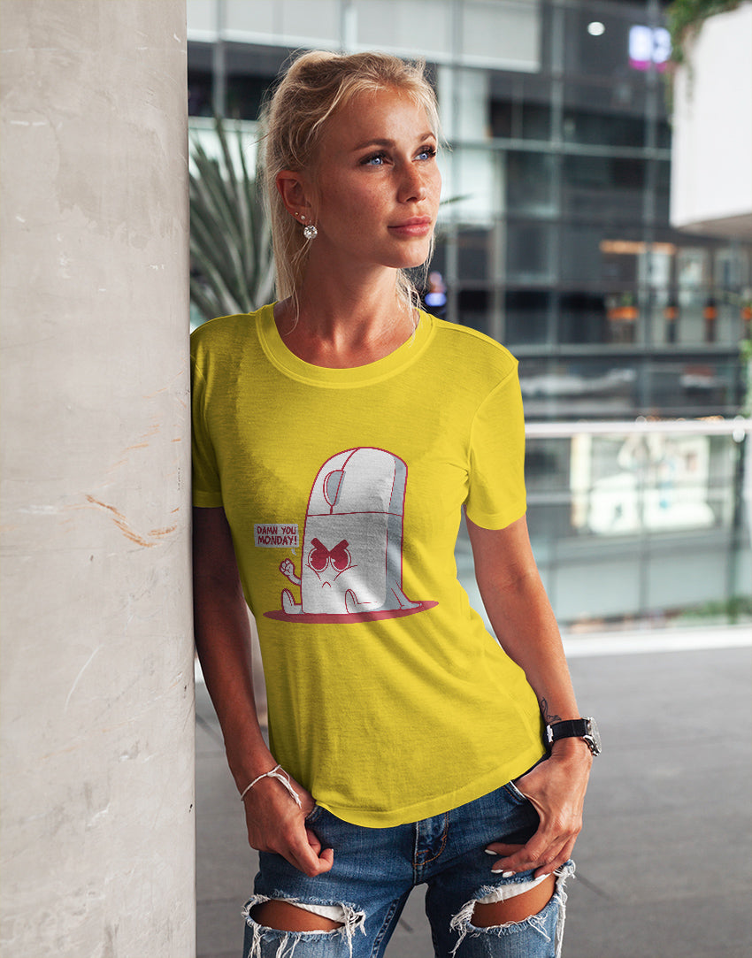 Women's yellow monday mouse graphic printed tshirt