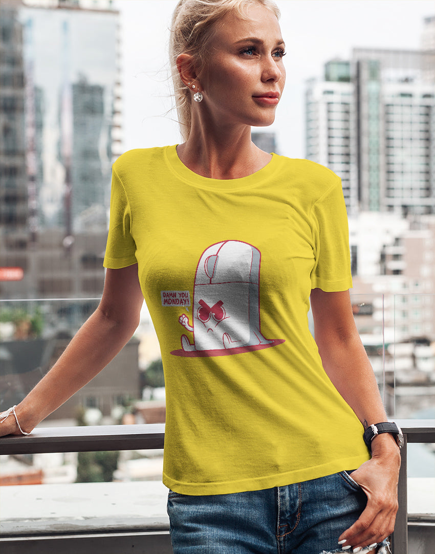 Women's yellow monday mouse graphic printed tshirt